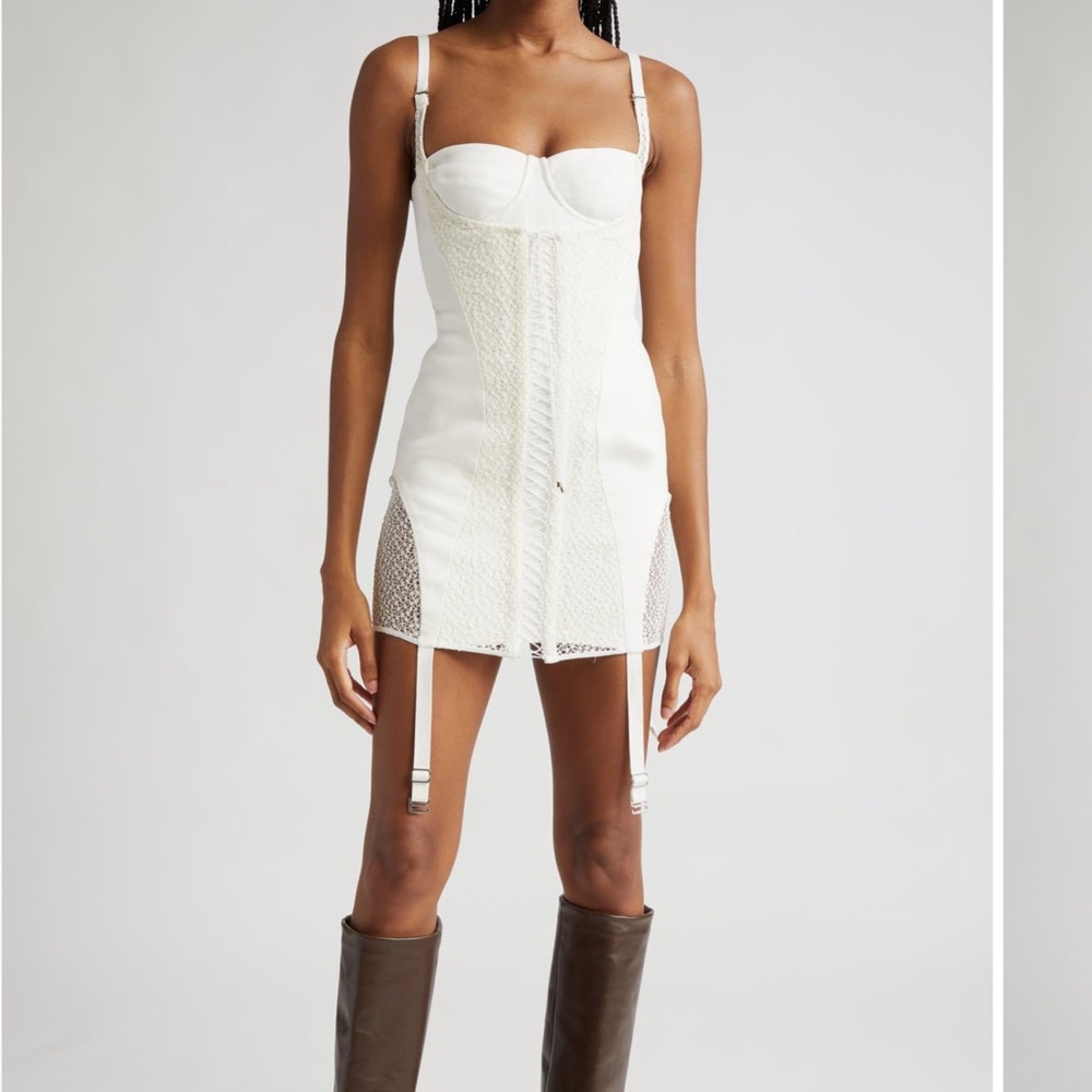 DION LEE
White Lace-up Minidress In Ivory
